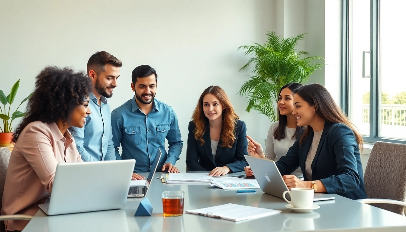 Dynamic team discussing outsourcing strategies in a modern office setting.