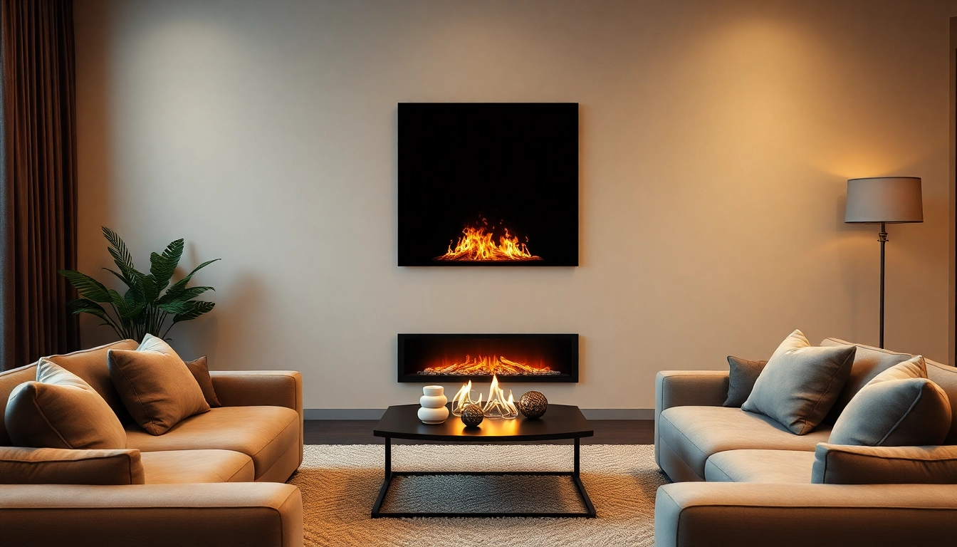 A realistic water vapor fireplace creates an enchanting ambiance in a modern room, showcasing lifelike flames.