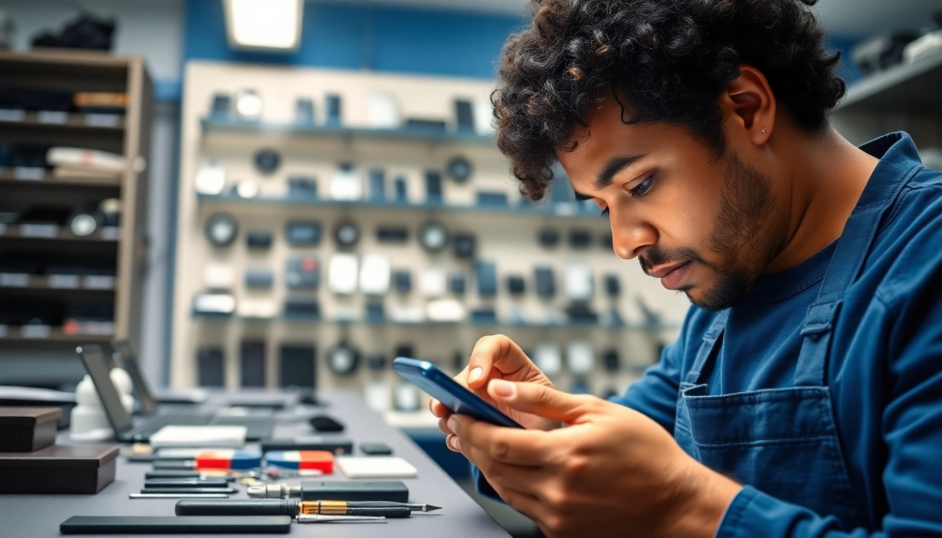 Riparazione cellulari a Torino: tecnico esperto al lavoro su uno smartphone in un negozio di riparazioni.