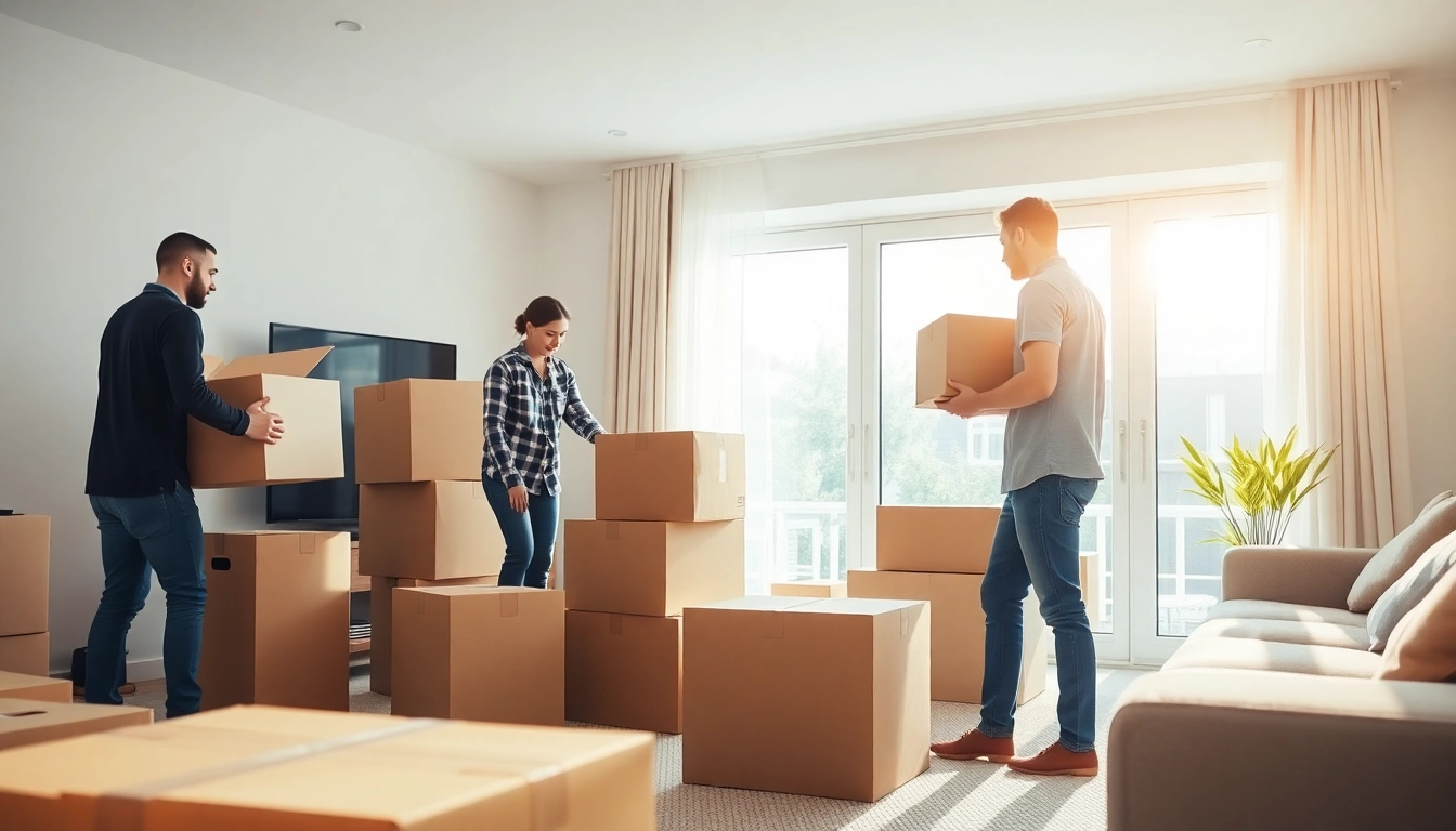 Efficient Umzug Fürth service with a professional team packing in a bright room.