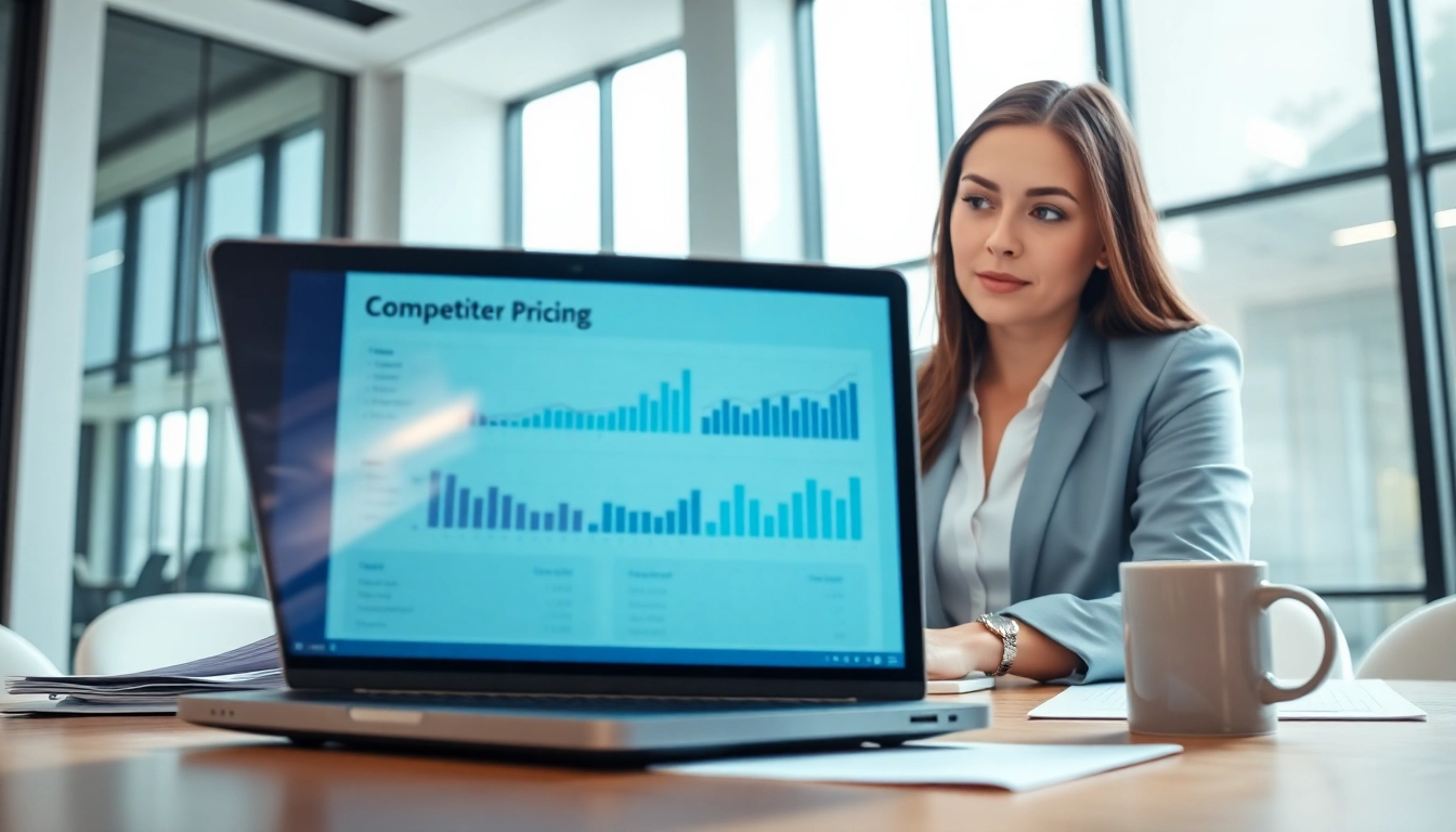Find competitor pricing through data analysis in a professional office environment.