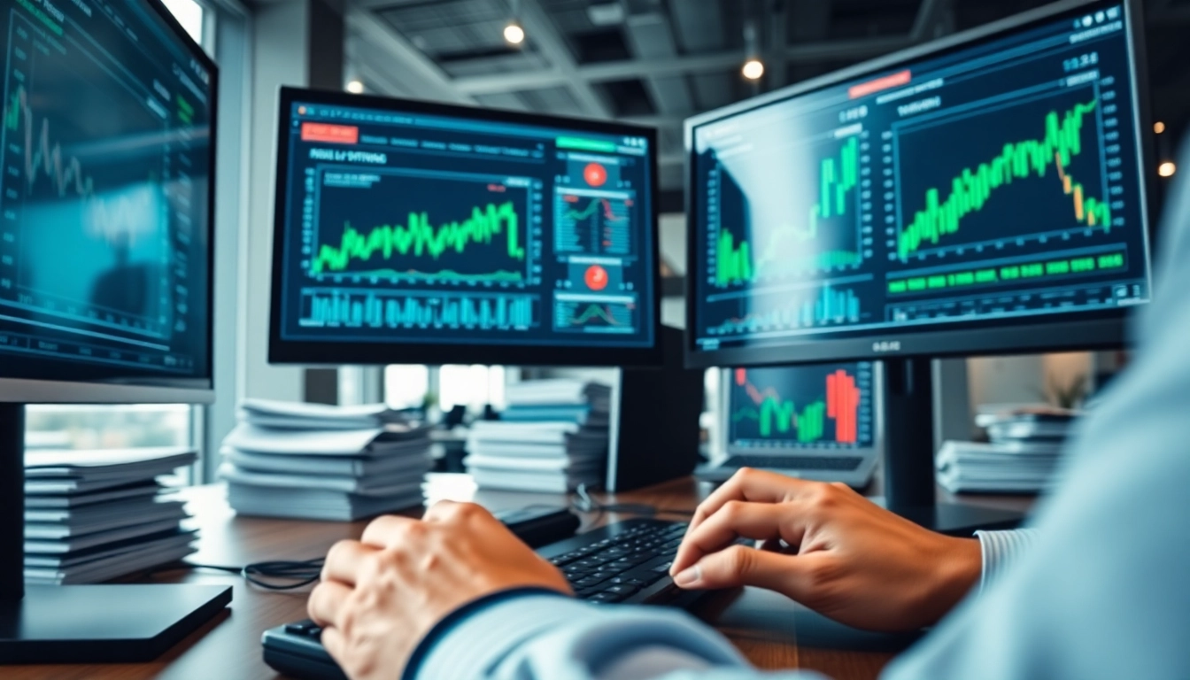 Analyze trade futures data with precision in a modern trading office.