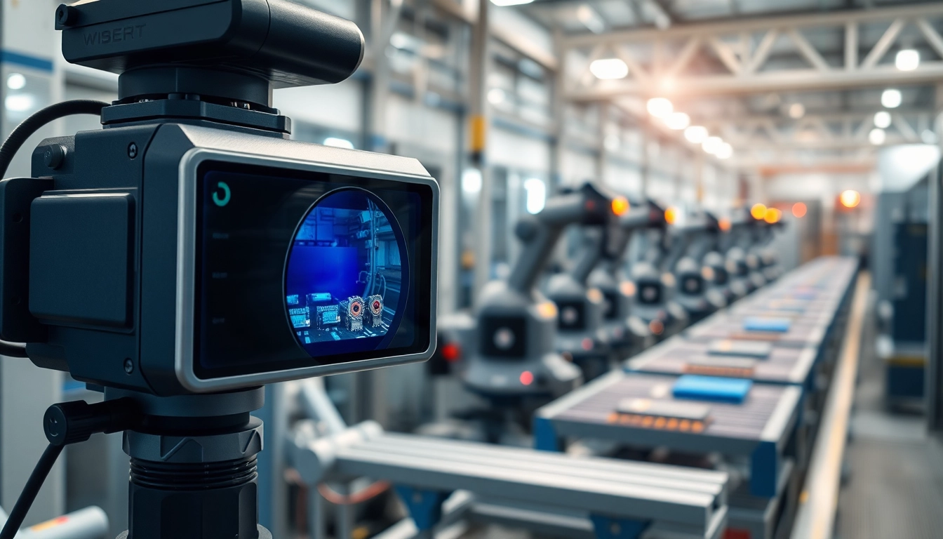 Machine vision system inspecting production line components for quality assurance.