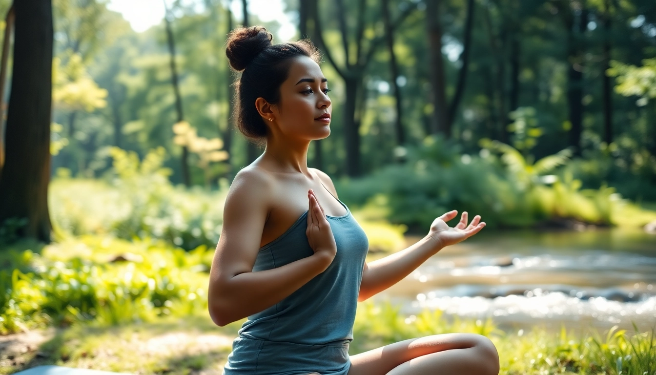 Individual practicing yoga in nature, highlighting effective methods for dealing with stress.