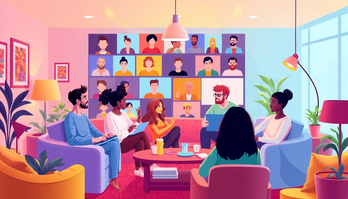 Engaging scene of شات فله الخليج, showcasing diverse users enjoying a lively online chat space.