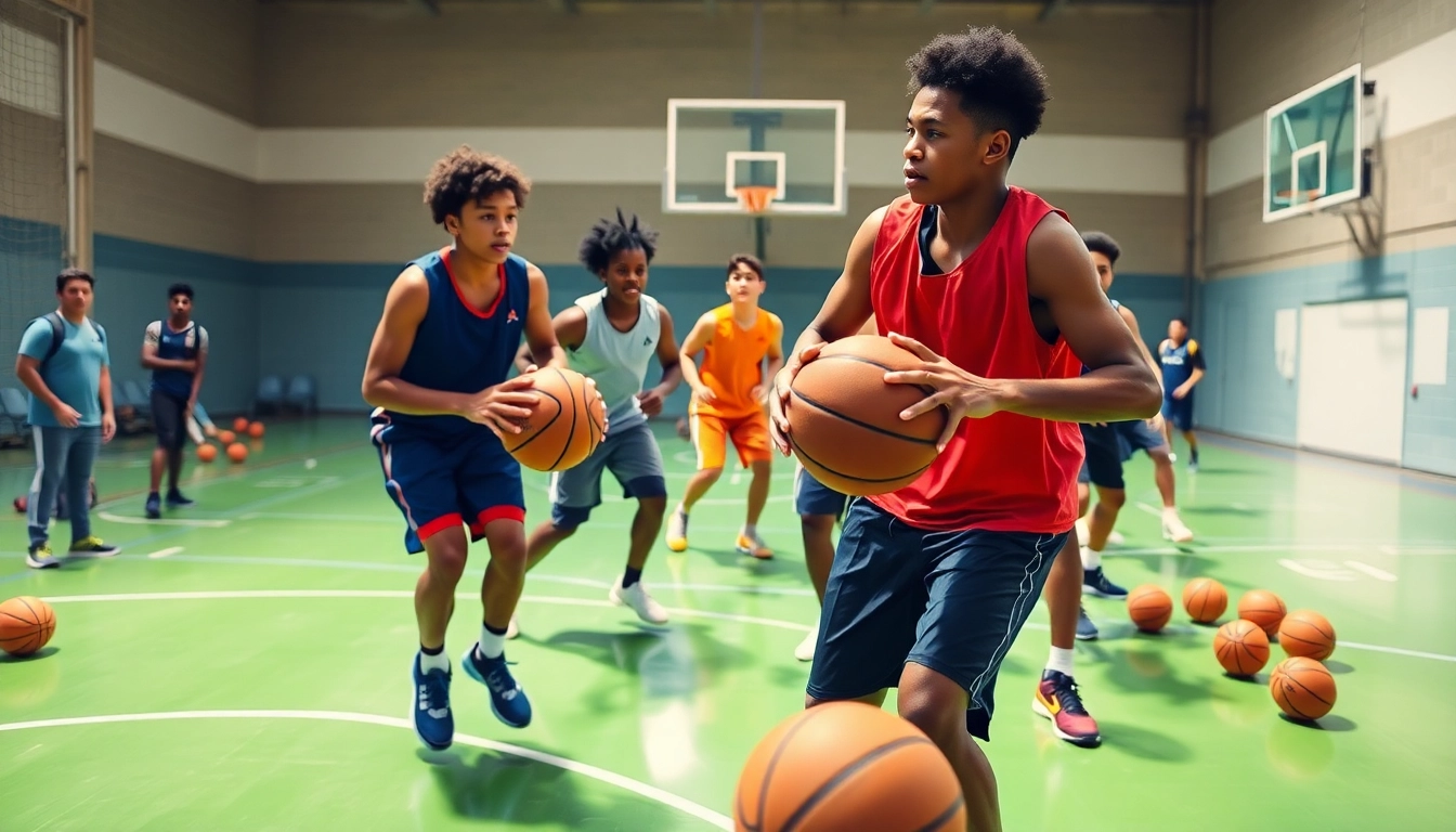 Young athletes training at Takeover Basketball Academy, showcasing teamwork and skill development.