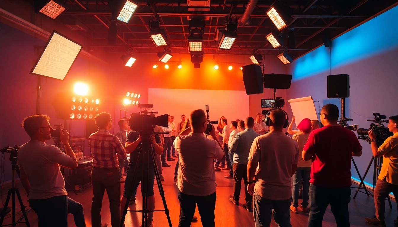 Engage in the creative process of 영상프로덕션 with a bustling video production team in action.