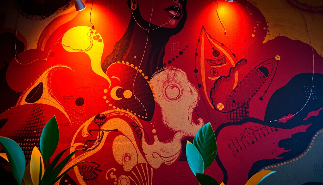 Murale showcasing a colorful abstract design, enhancing a modern interior space.