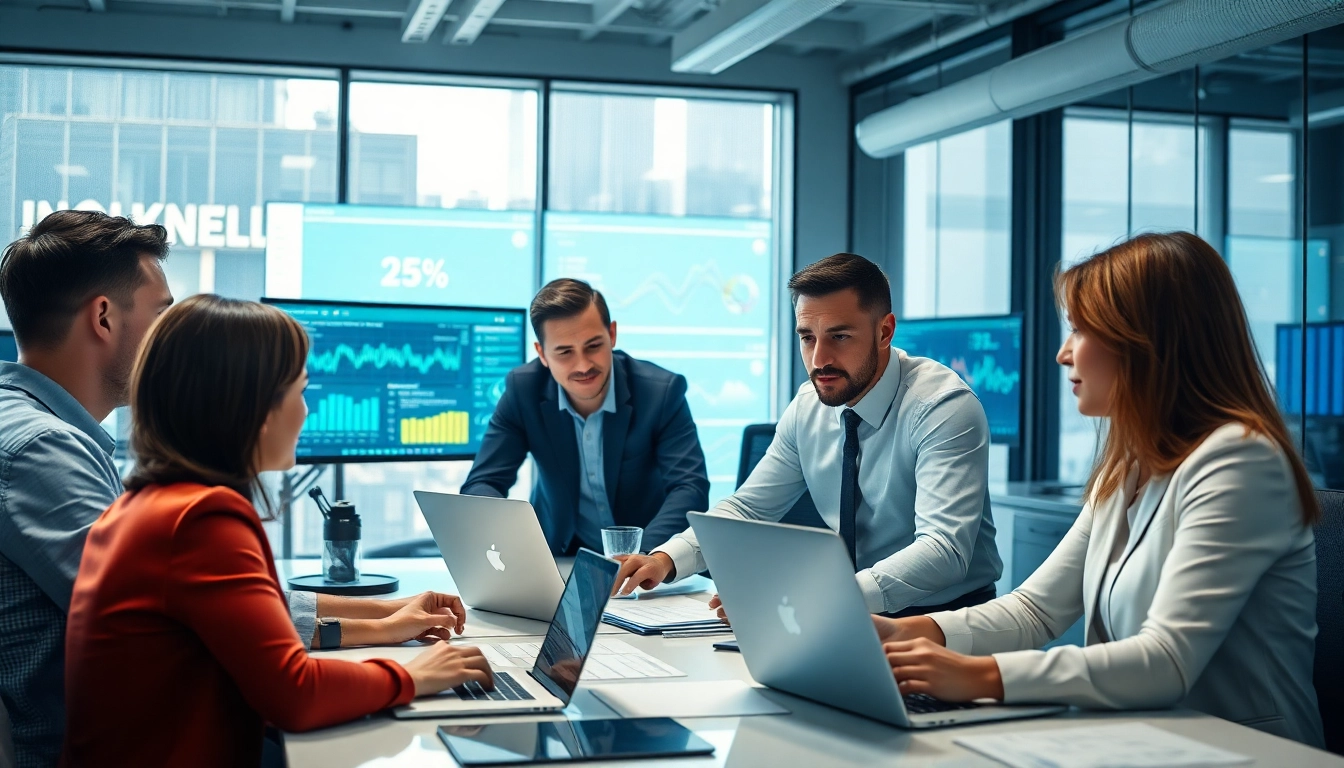 Analyze competitive intelligence data in a modern office setting with dynamic collaboration.
