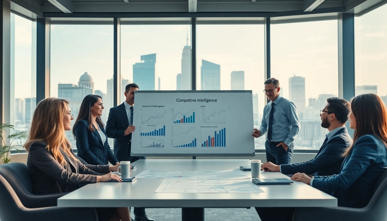 Analyze competitive intelligence in a collaborative business strategy meeting.
