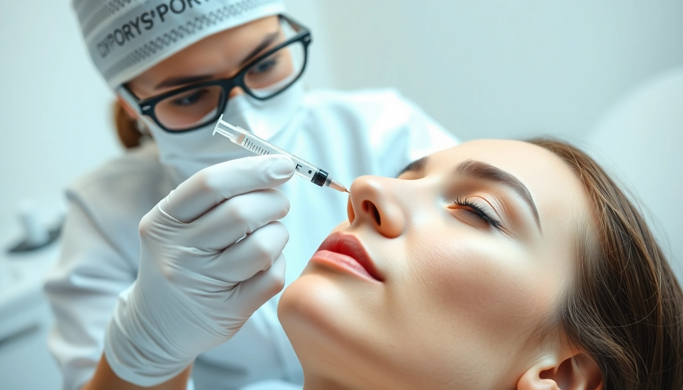 Administering dysport botox treatment with precision in a serene clinic environment.