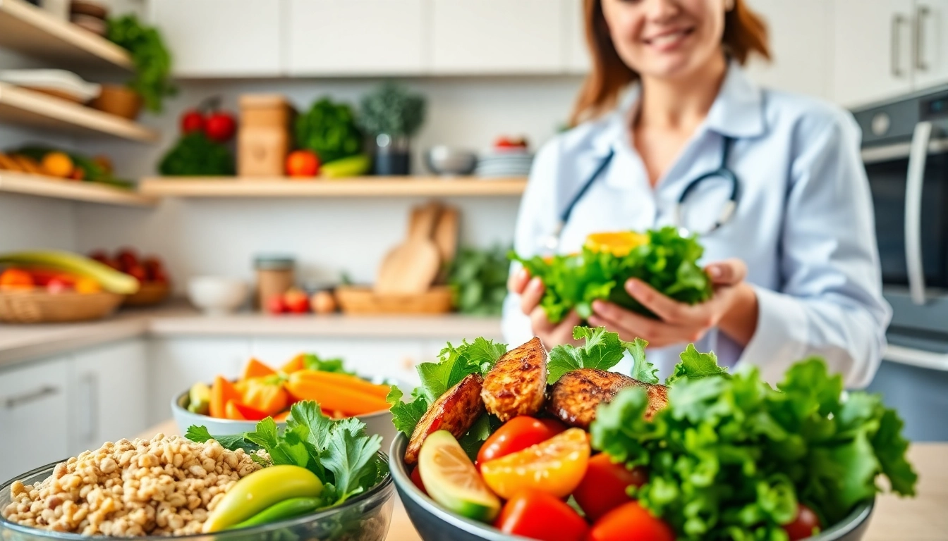 Explore the best fast diet plan with a nutritionist preparing colorful meals in a bright kitchen.