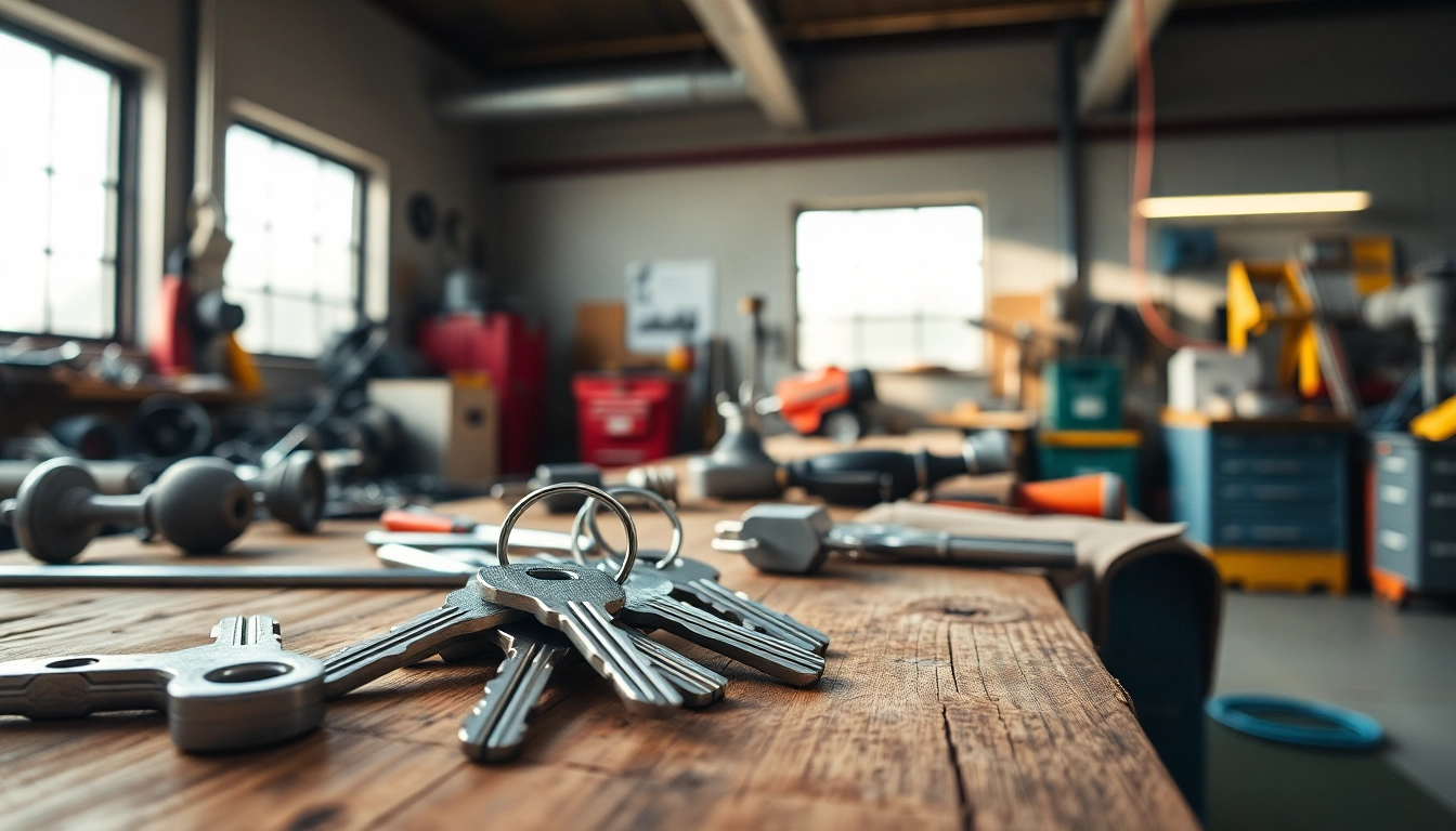 Identify truck keys in a well-lit workshop with tools, showcasing reliability and craftsmanship.