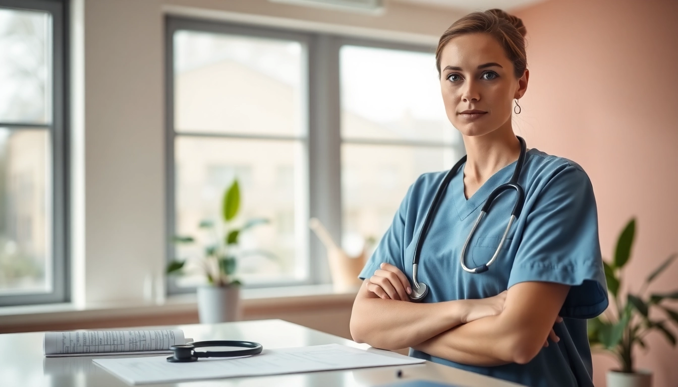 Nurse contemplating the VDAP Program in a tranquil clinical setting with light and nature.