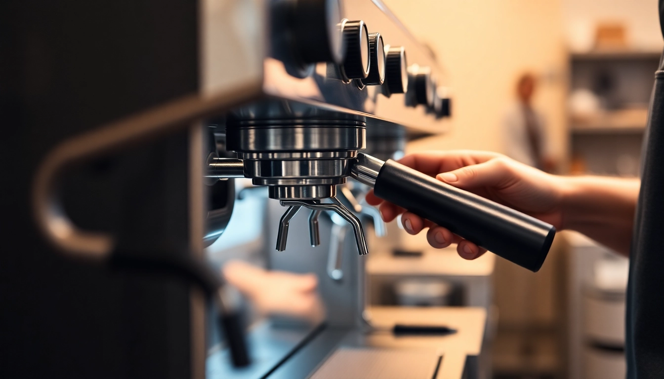 Cimbali service technique displayed through expert technicians repairing an espresso machine with precision.