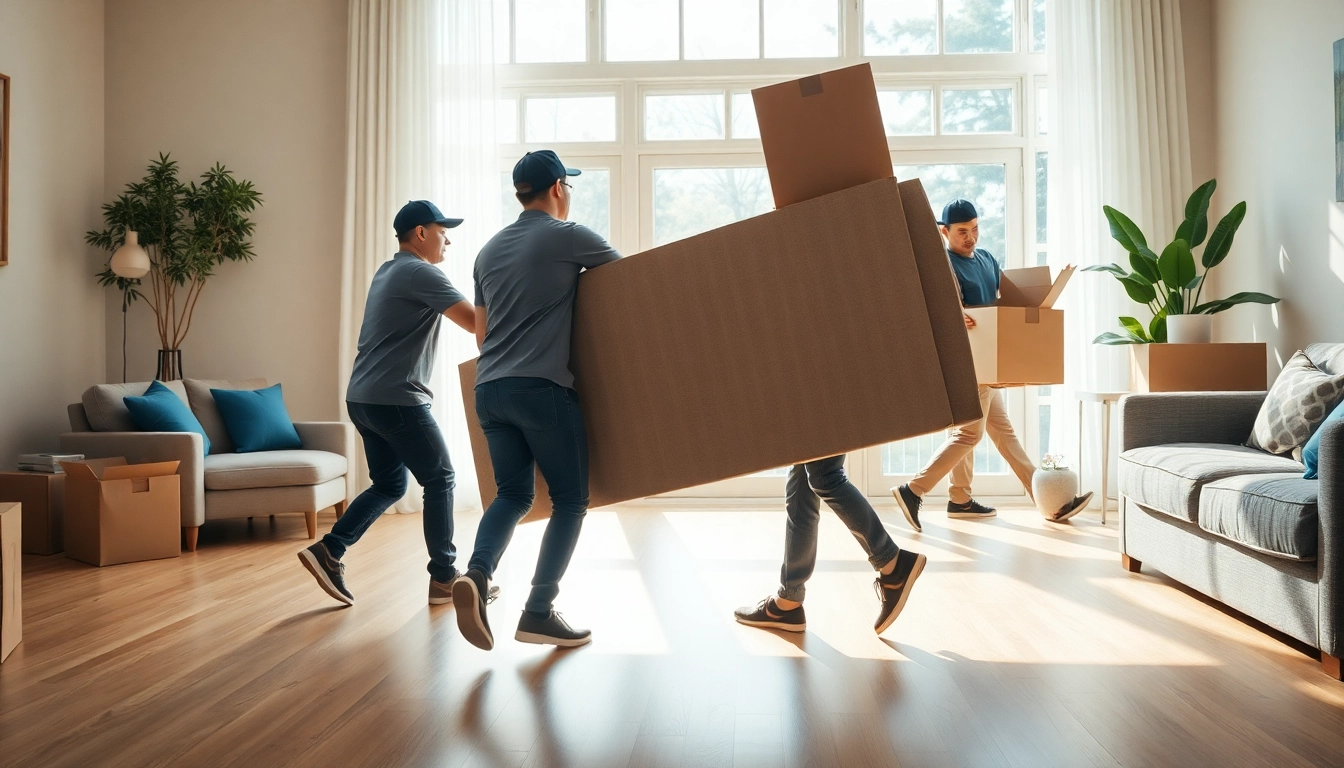 Efficient movers from https://bennettsmoving.com/ transporting furniture in a cozy living room.