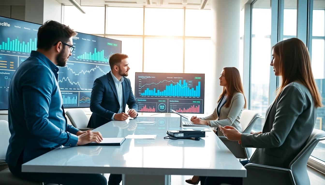 Data analysts using AI for competitive intelligence in a modern office setting.