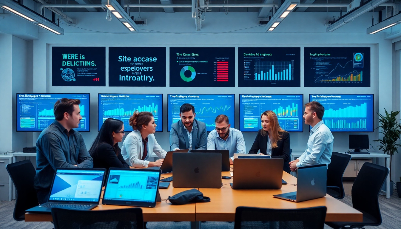 A team of site reliability engineering experts analyzing system data in a modern office.
