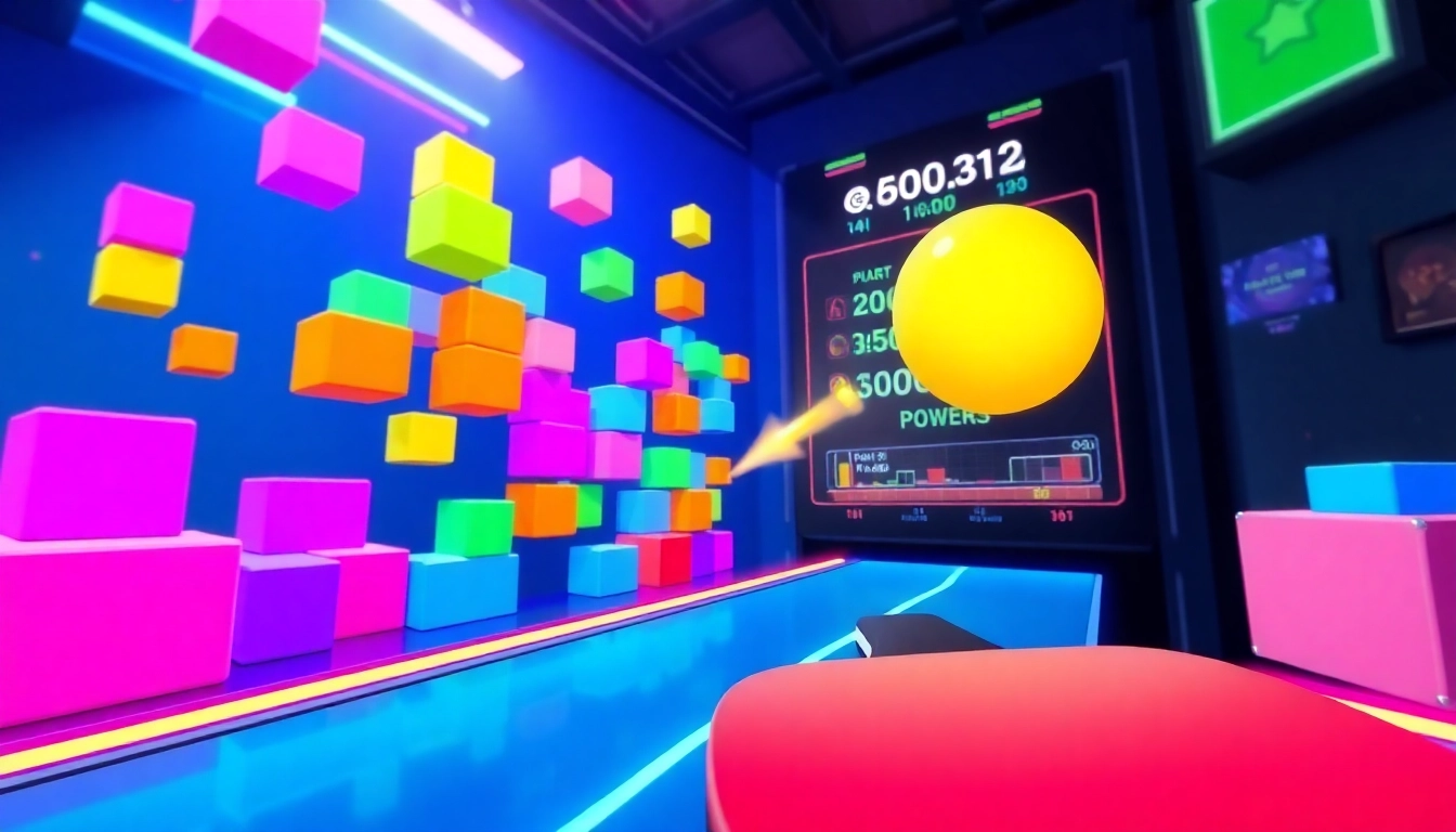 Engaging gameplay of block breaker de google, showcasing a paddle breaking colorful blocks with dynamic effects.