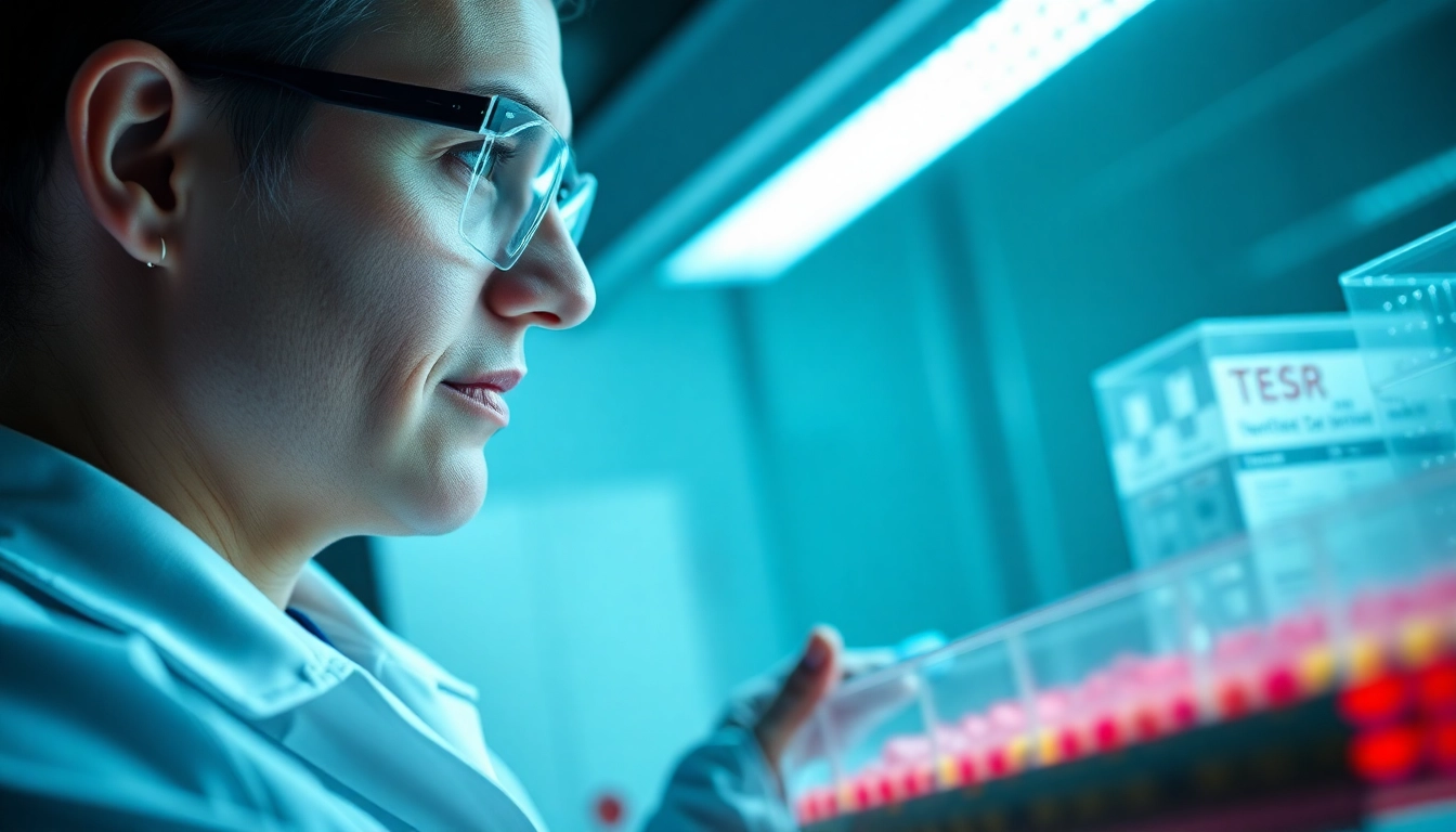 All check for TeSR™ media; scientist inspecting stem cell culture media under bright laboratory lighting.