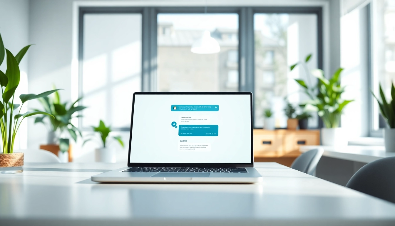 Engage with a chatbot for website featuring a sleek interface in a bright office.