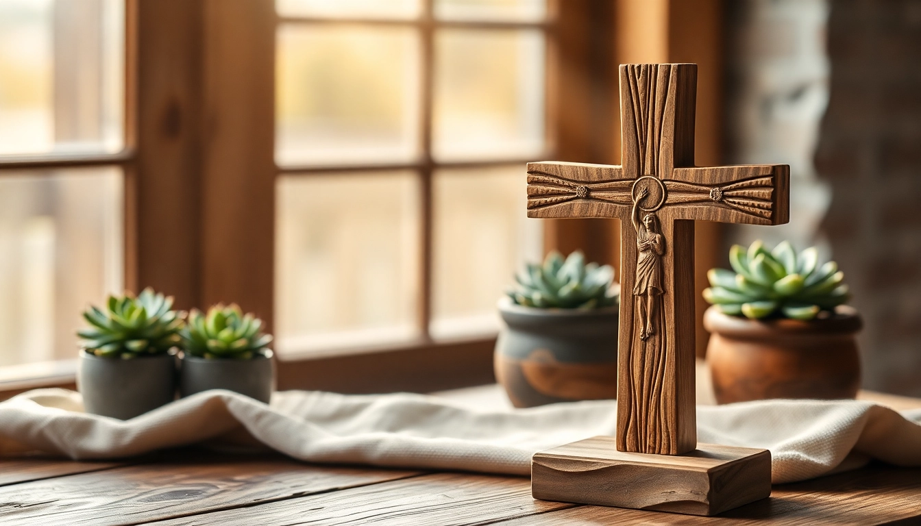 Admire handmade crosses crafted from rich olive wood, showcasing intricate details and artistry.
