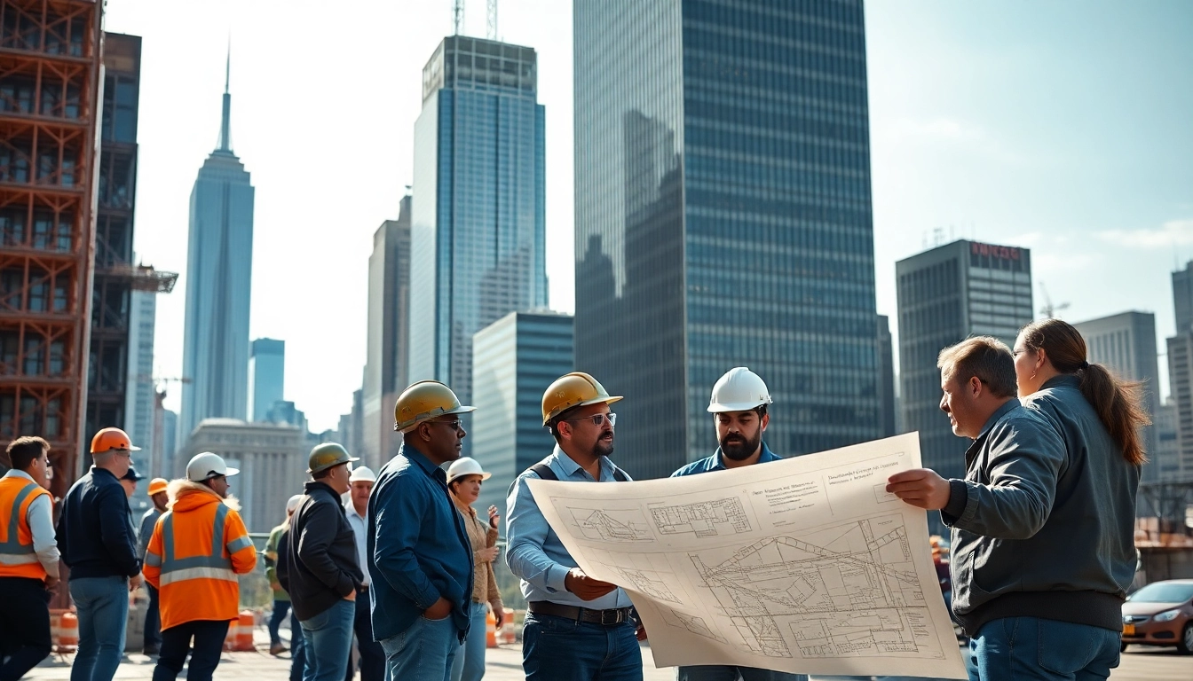 New York City Commercial General Contractor team collaborating on construction projects at a bustling site.