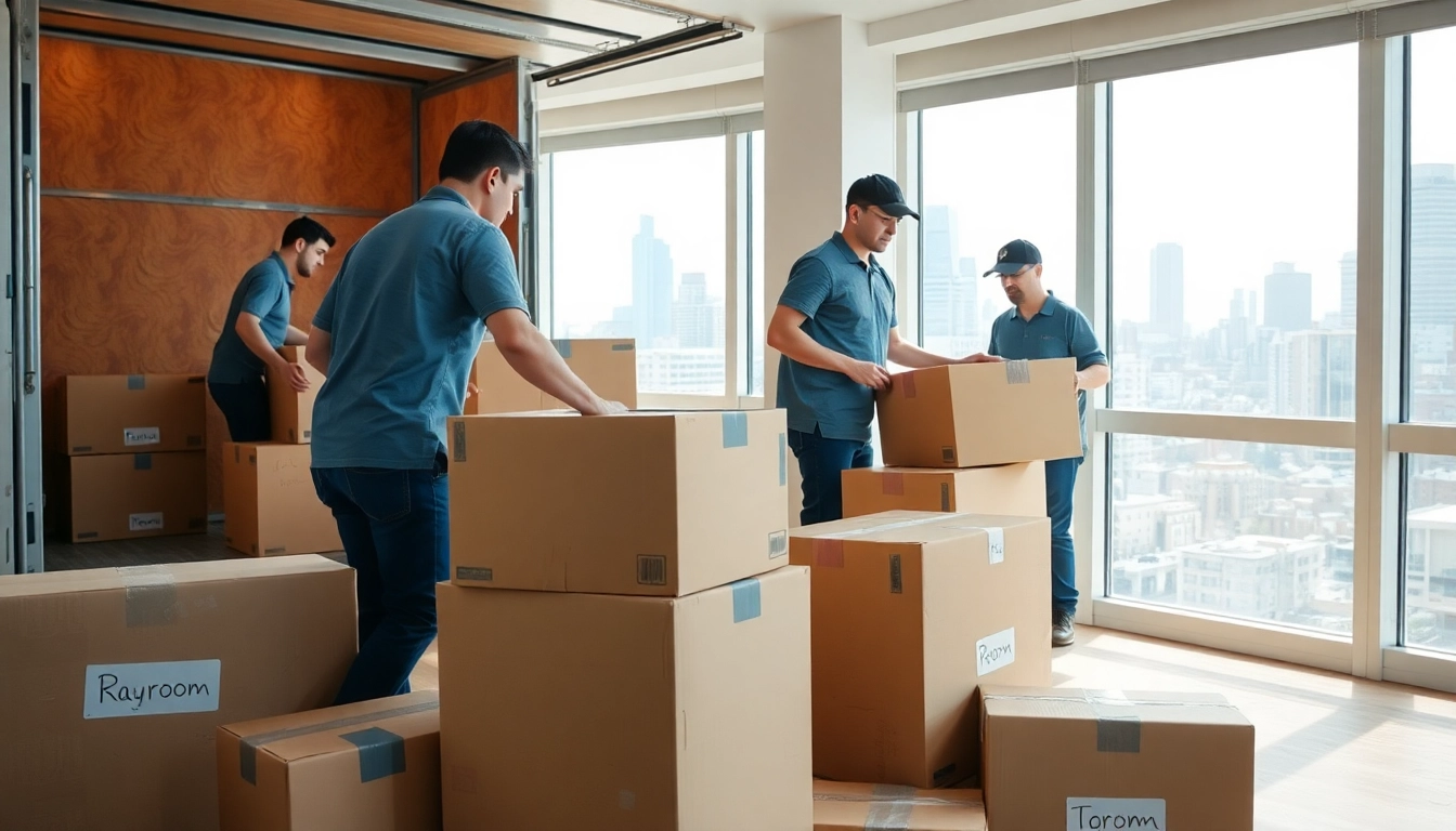 Toronto best moving company team packing furniture with care in a bright apartment.
