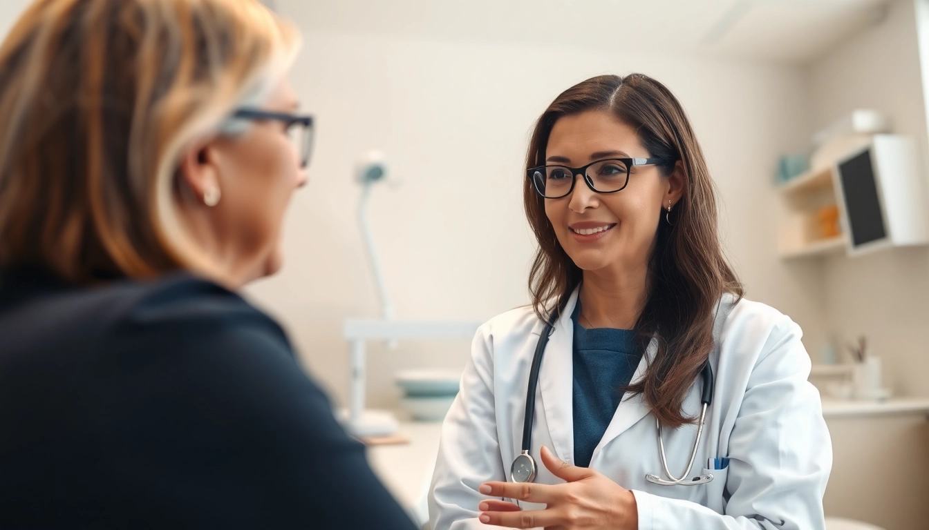 Female doctor helping a patient understand Hormone Replacement Therapy during a consultation.