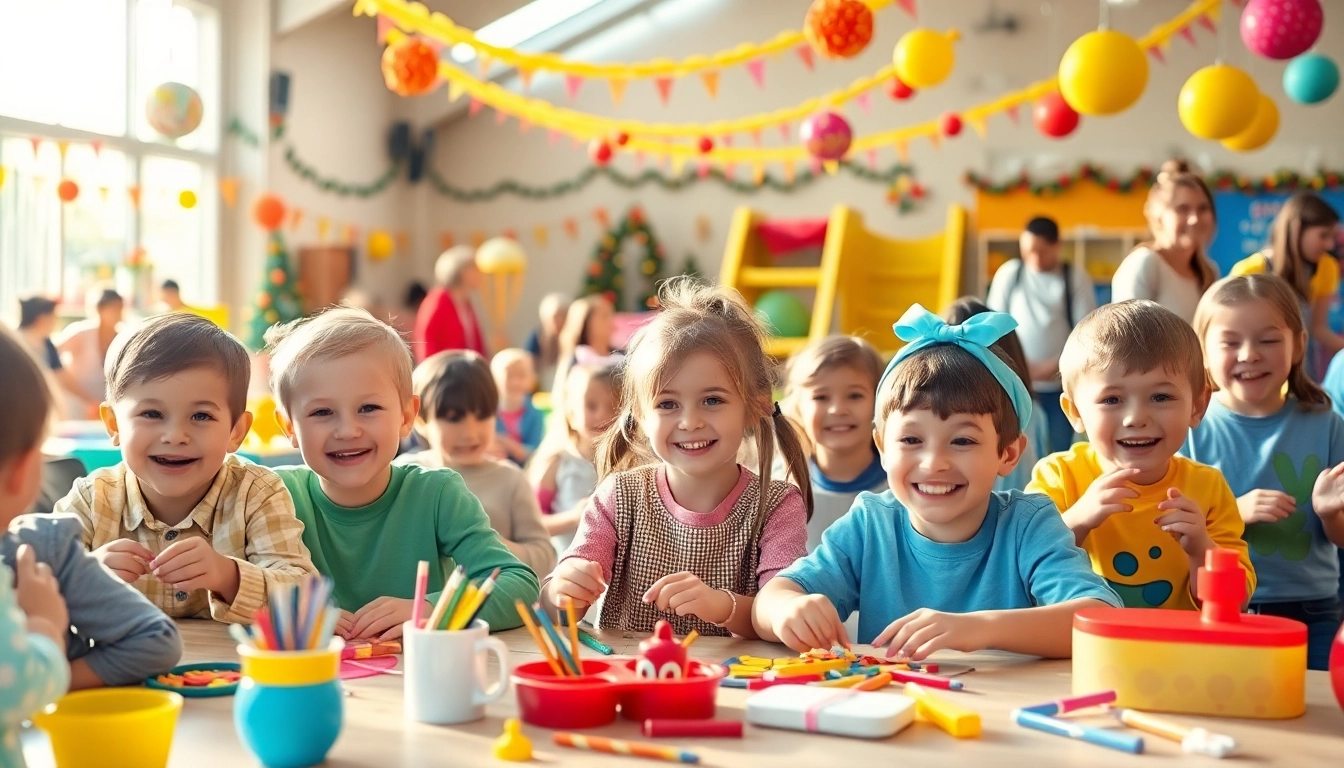Children enjoying exciting activities at vibrant holiday camps filled with cheerful colors.