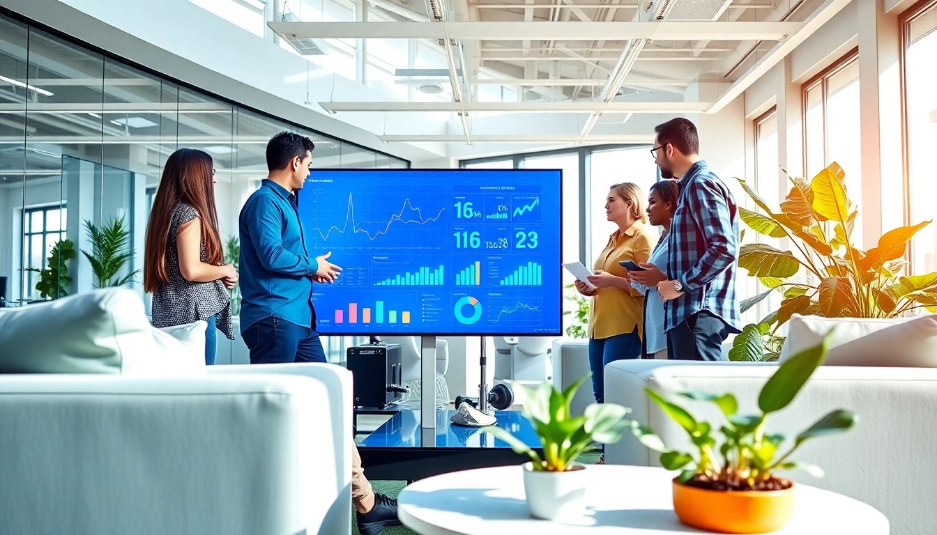 IT Companies collaborating in a modern office with technology and teamwork.