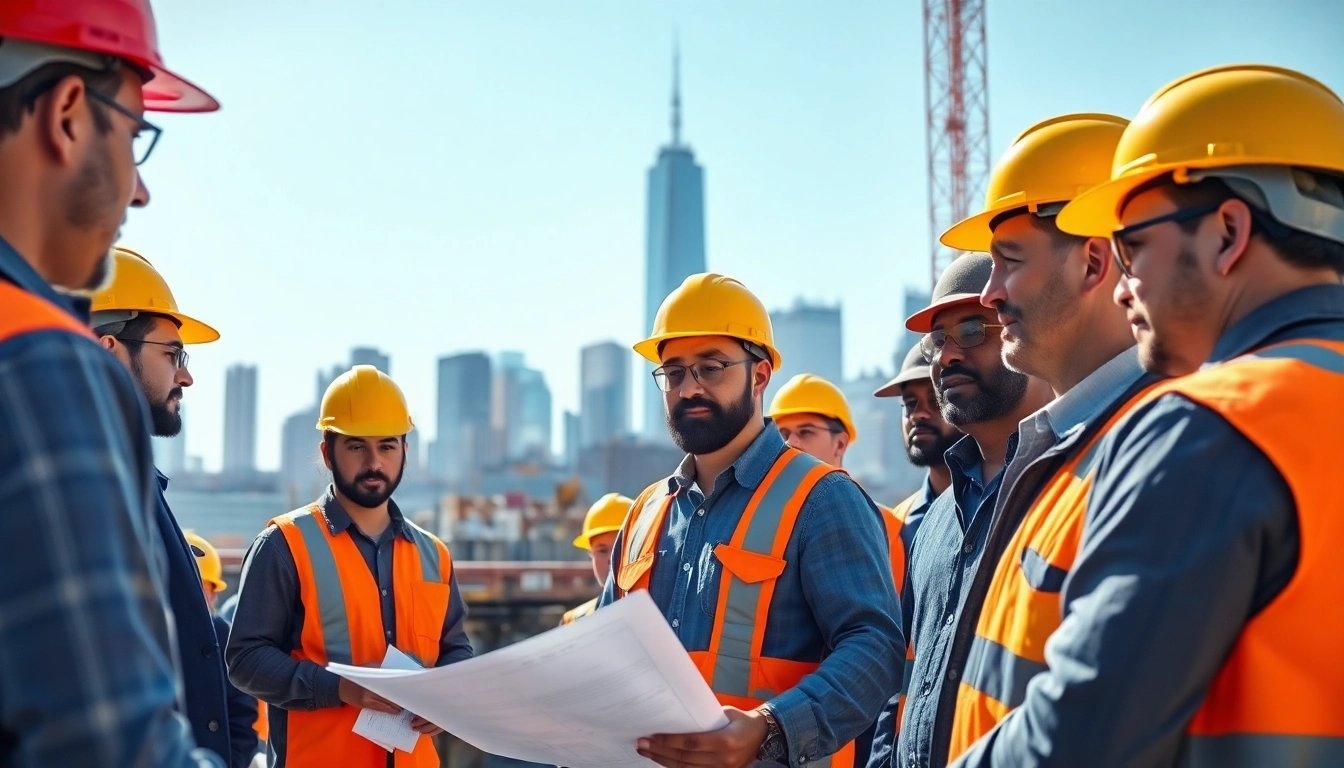 View of New York City Commercial General Contractor team collaborating on-site, showcasing teamwork and construction focus.