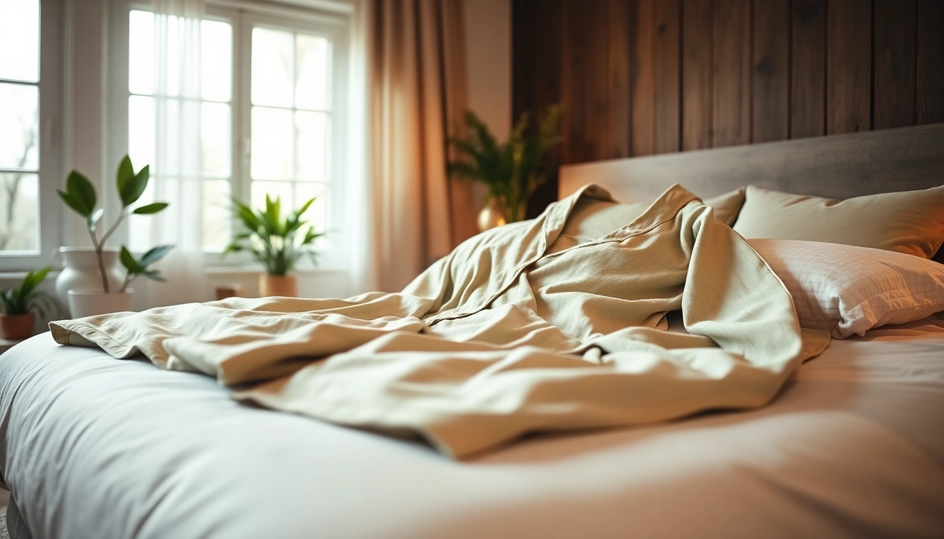 Soft Bamboo pajamas elegantly displayed in a tranquil bedroom setting, evoking comfort and relaxation.