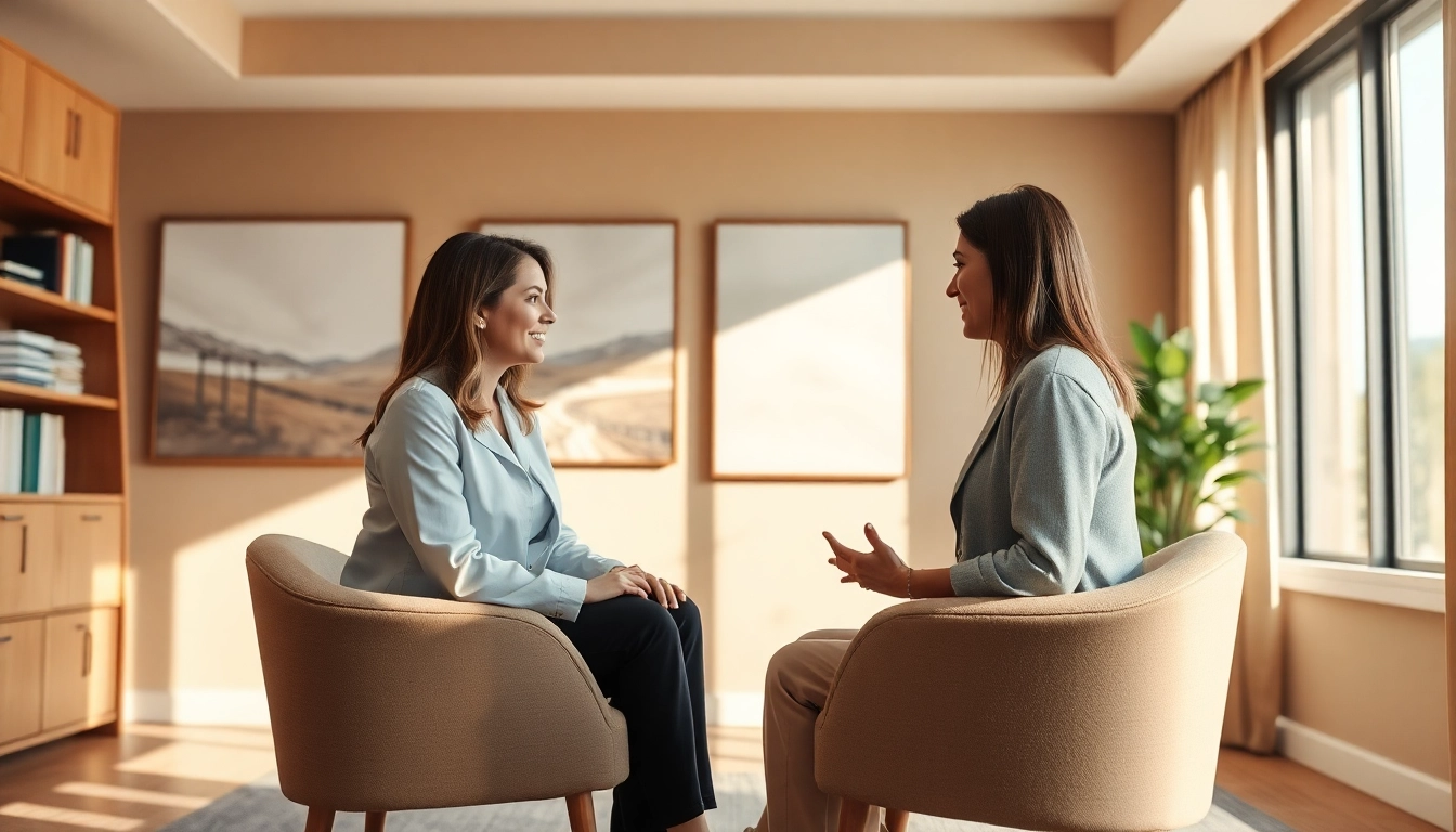 Engaging counselling session with a therapist assisting a client in a serene setting.