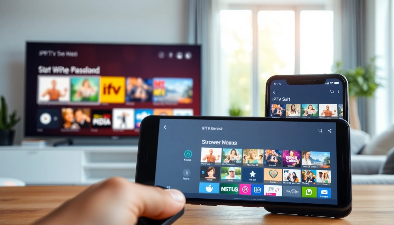 Compra Listas IPTV en diversas pantallas y dispositivos electrónicos en un entorno moderno.