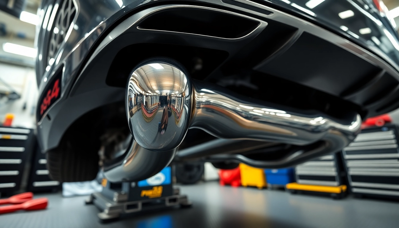 S63 downpipes showcased in a professional workshop highlighting their sleek and polished design.