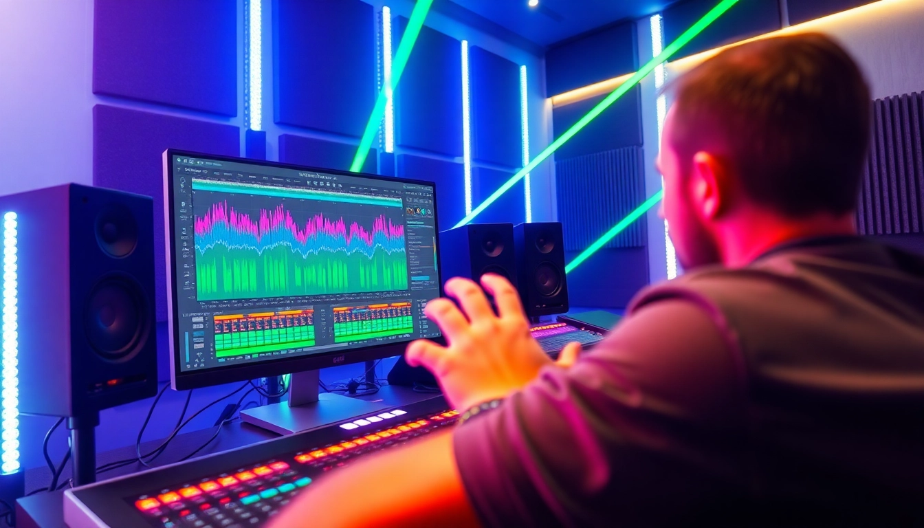 Bass house presets showcased in an energetic music production studio setting