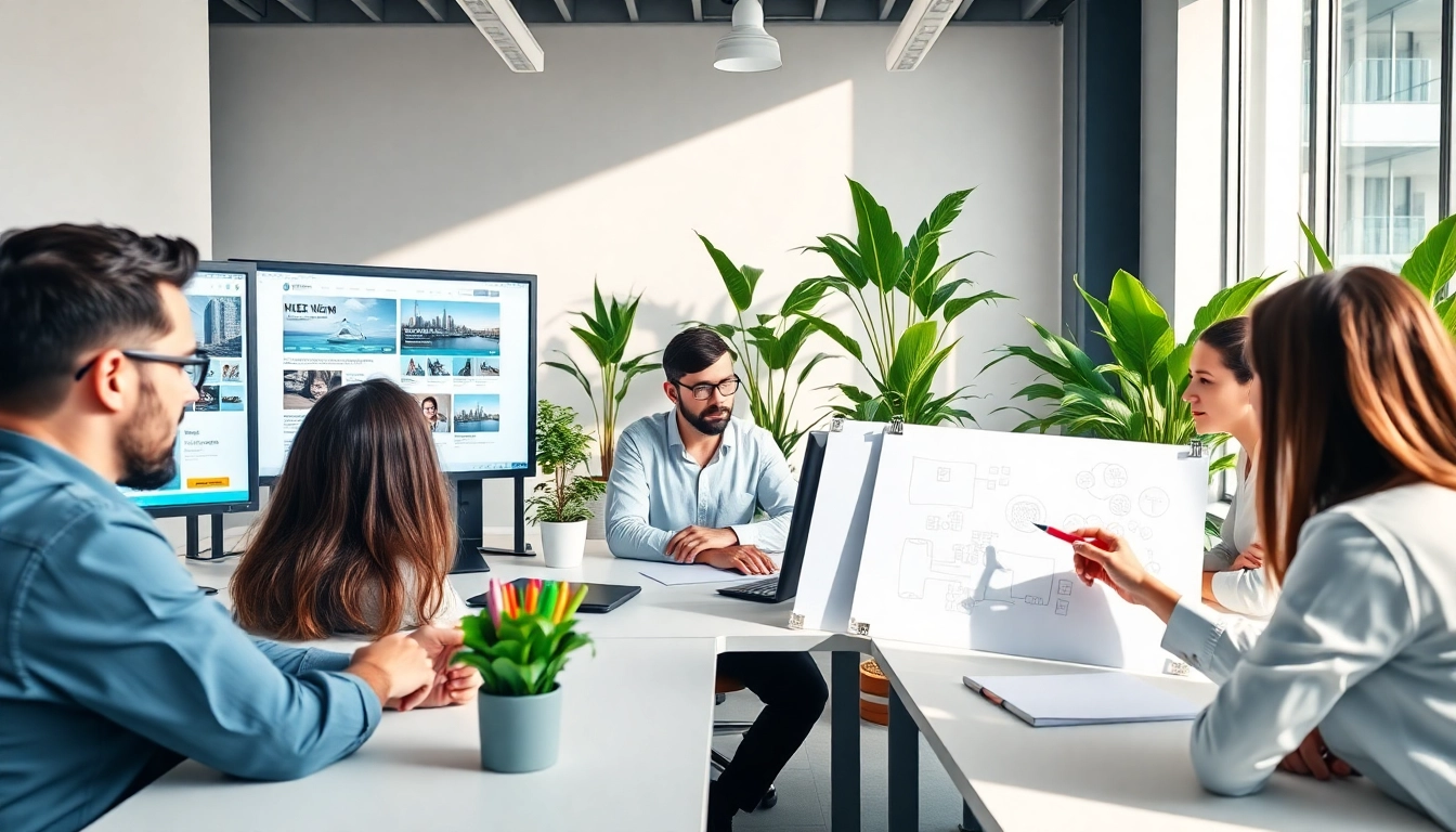 Website design in kansas city showcased by a professional team collaborating creatively in a modern setting.